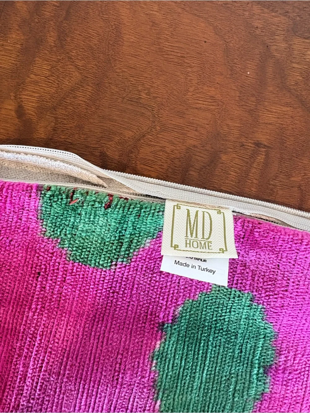MD Home || Silk Velvet Pillow Cover Sham Dots Luxury‎ Turkish 16 x 16 Pink Green